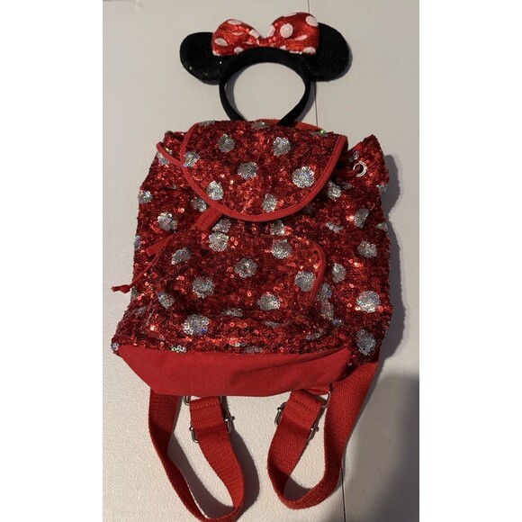 Disney The Dress Shop Minnie Figaro red dots dress tie pockets 3x Backpack Ears - Picture 6 of 6